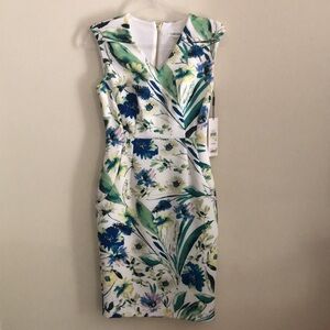 Calvin Klein Floral Midi Dress - Green and Blue